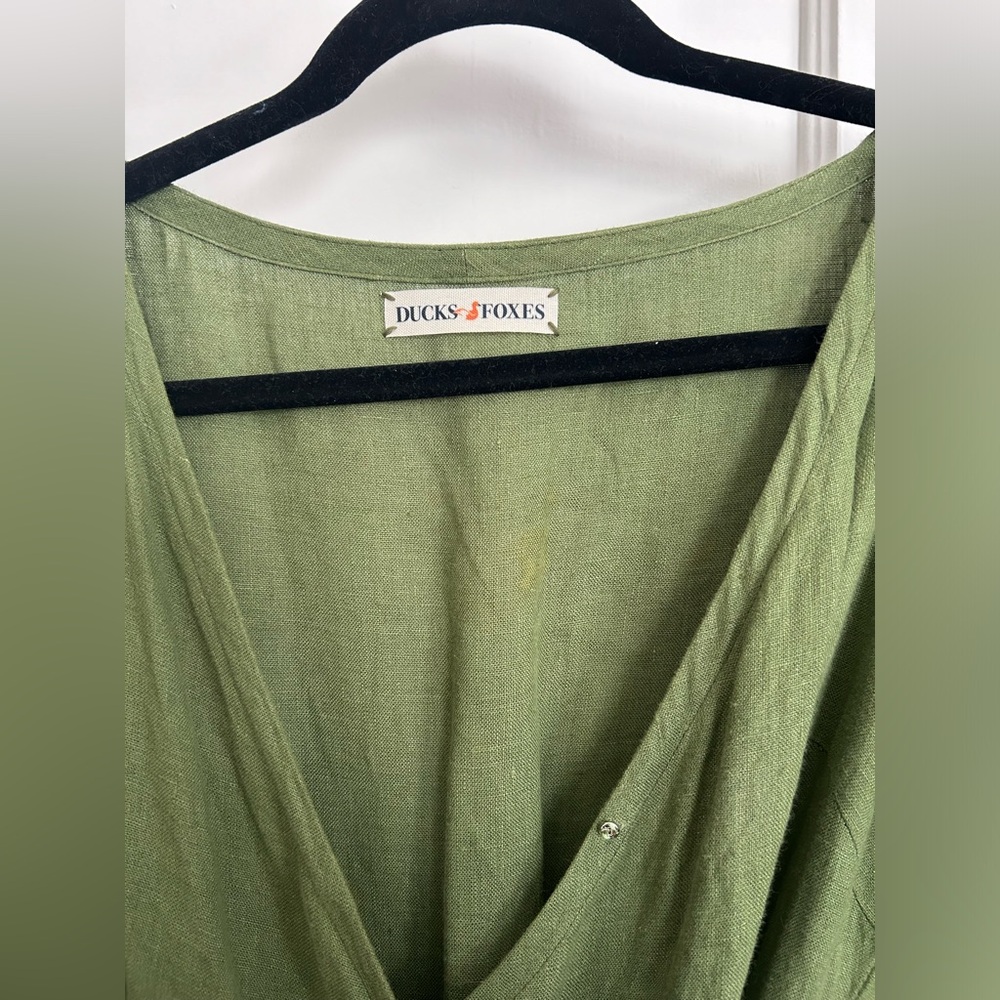 Green Linen Wrap Dress - Picture 5 of 11